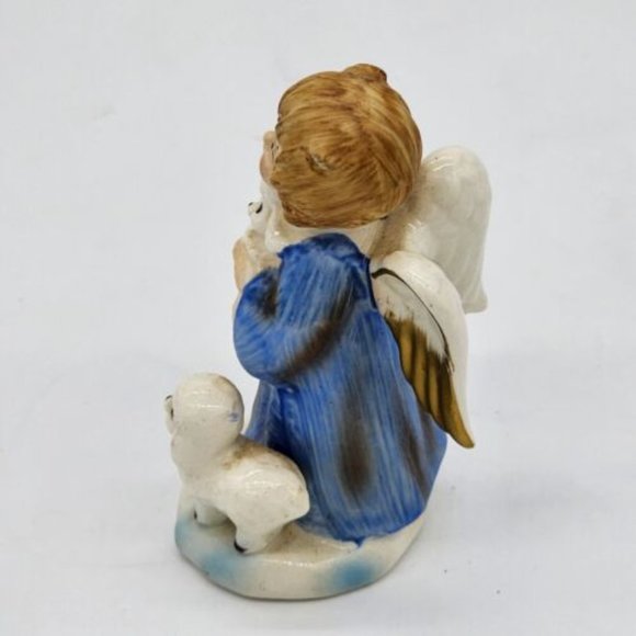 Vintage Lefton Christmas Angel Boy with Lambs Figurine Foil Sticker 723 - Picture 4 of 7